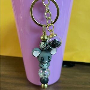 Cute Mouse Keychain with Gold and Black Accents